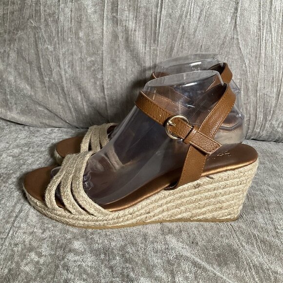LASCANTA platform Wedge Open toe Espadrille Ankle Strap Sandal 9 Brown - Picture 3 of 14